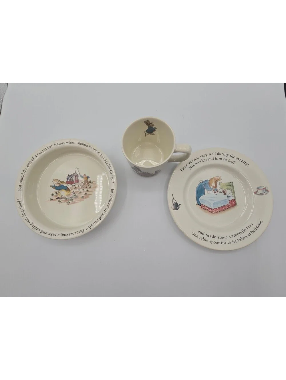 Vintage Wedgwood Beatrix Potter Peter Rabbit 3 Pc Child's Dinnerware Set